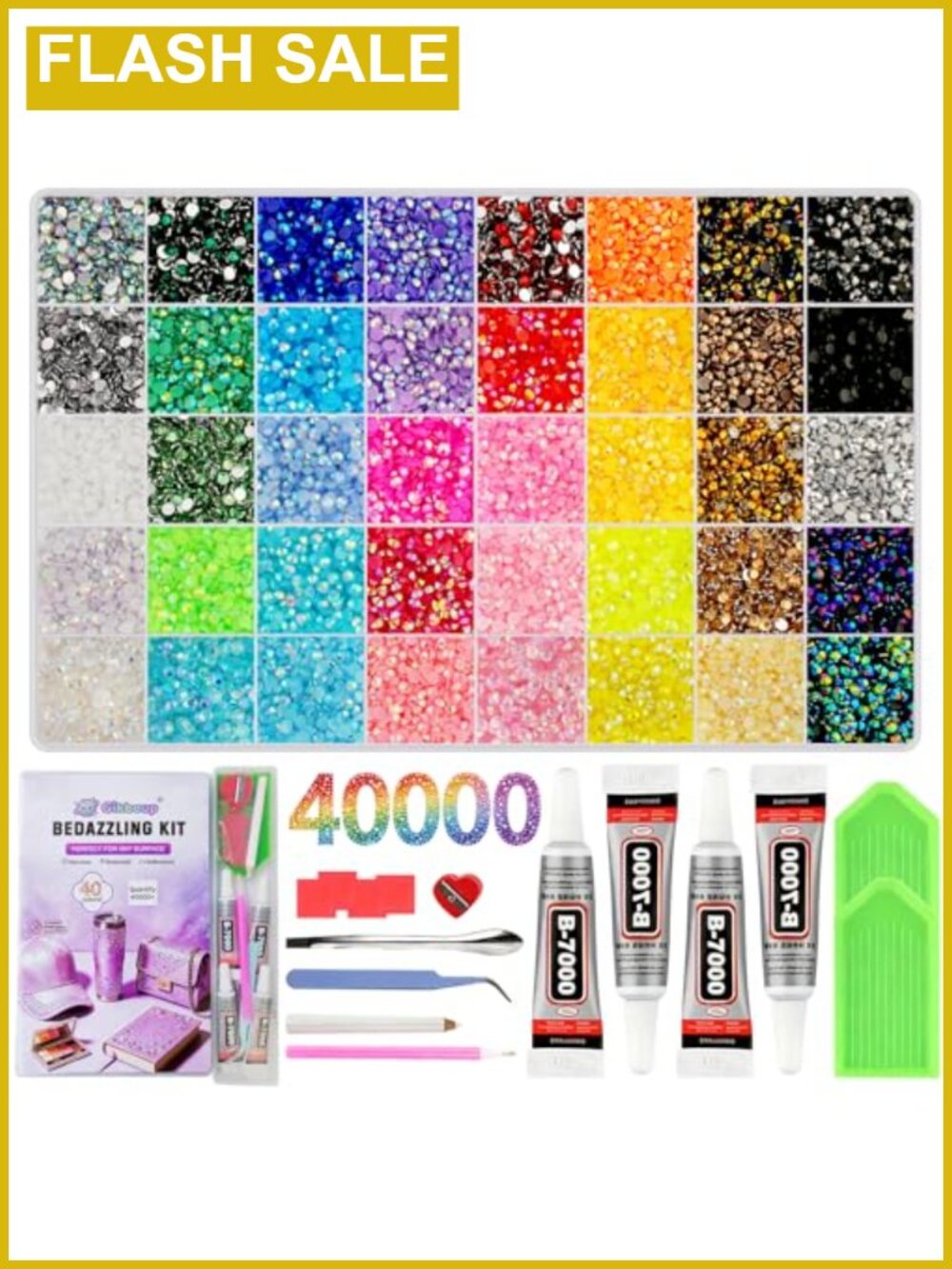 40,000-Piece Bedazzling Kit with 40 Colors of 3mm Jelly AB Resin Rhinestones